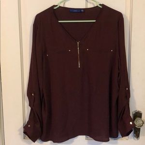 Petite Apt. 9 blouse with gold quarter zip
